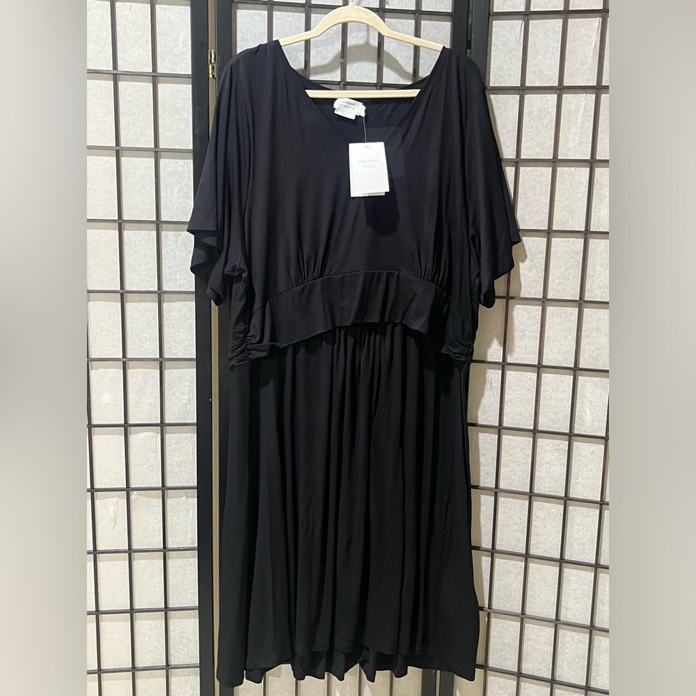 SERAPHINE Black A LINE JERSEY NURSING MIDI DRESS V-Neck WOMEN SIZE 20